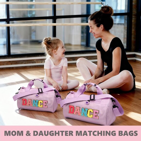 Fashionable Duffle Bag for Kids - Cute Purple Dance Bag with 'DANCE' Embroidery - Picture 2 of 7